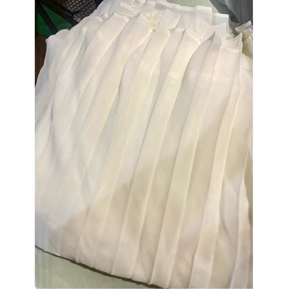 Cream Pleated Maxi Babydoll Dress Open Back Flowy Skirt Tie Straps Lined - Picture 15 of 16